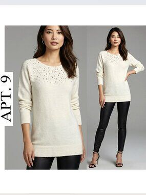 (3 for $30) Apt. 9 - off-white sweater with silver beading detail